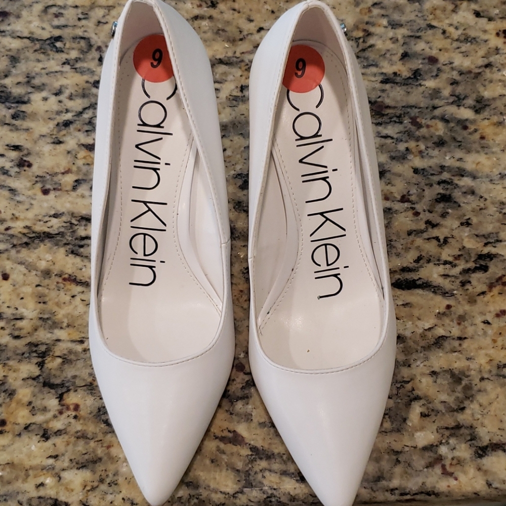 Calvin Klein white block heels